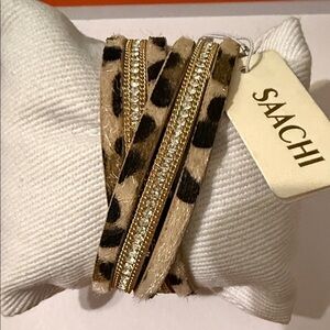 SAACHI Animal Print Double Wrap Bracelet with Gold Details